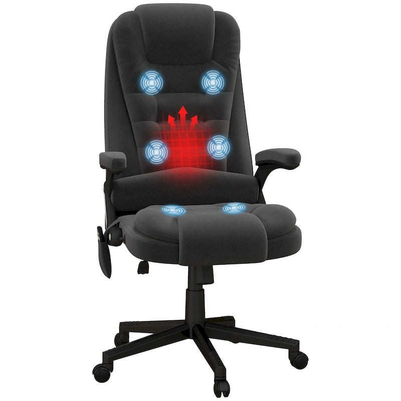 Fauteuil de bureau massant vibrant avec chauffage, fauteuil de bureau exécutif à dossier haut en velours
