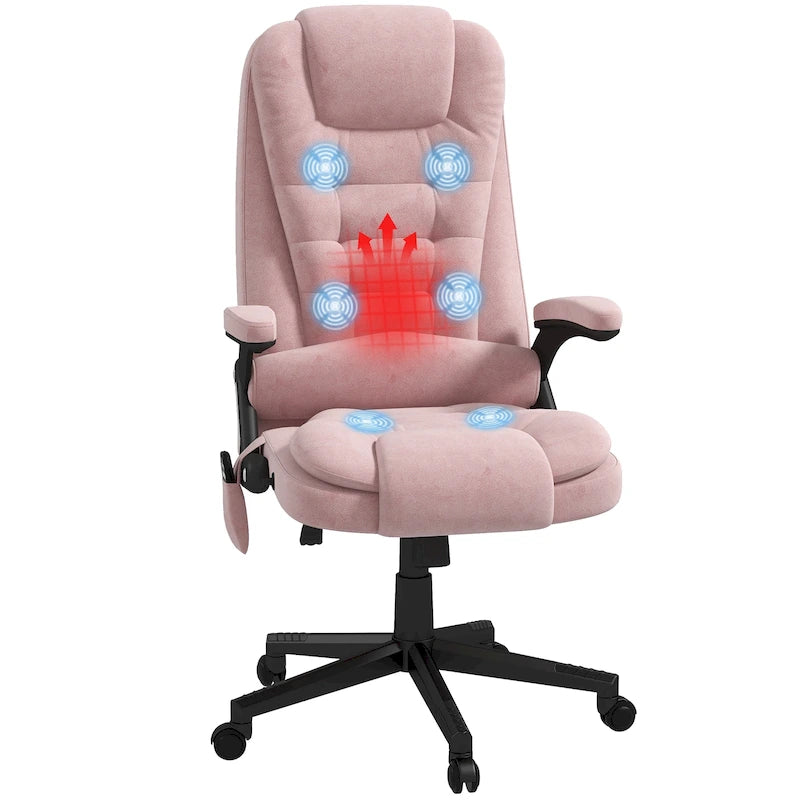 Fauteuil de bureau massant vibrant avec chauffage, fauteuil de bureau exécutif à dossier haut en velours
