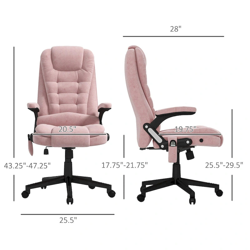 Fauteuil de bureau massant vibrant avec chauffage, fauteuil de bureau exécutif à dossier haut en velours