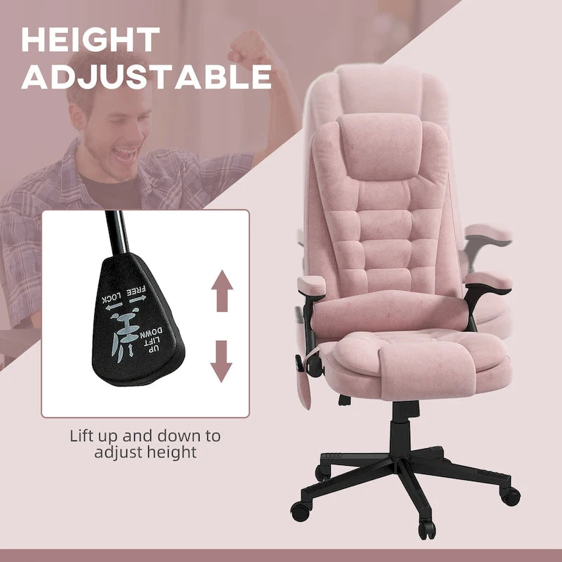 Fauteuil de bureau massant vibrant avec chauffage, fauteuil de bureau exécutif à dossier haut en velours