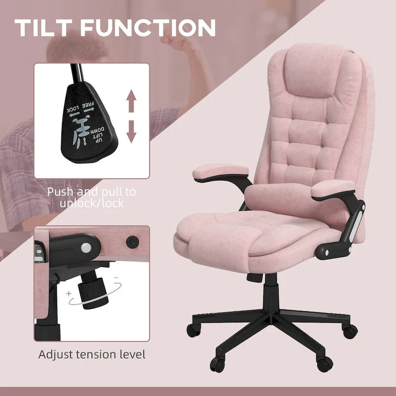 Fauteuil de bureau massant vibrant avec chauffage, fauteuil de bureau exécutif à dossier haut en velours
