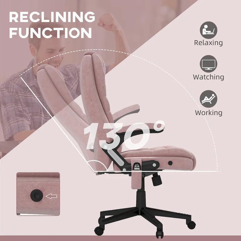 Fauteuil de bureau massant vibrant avec chauffage, fauteuil de bureau exécutif à dossier haut en velours