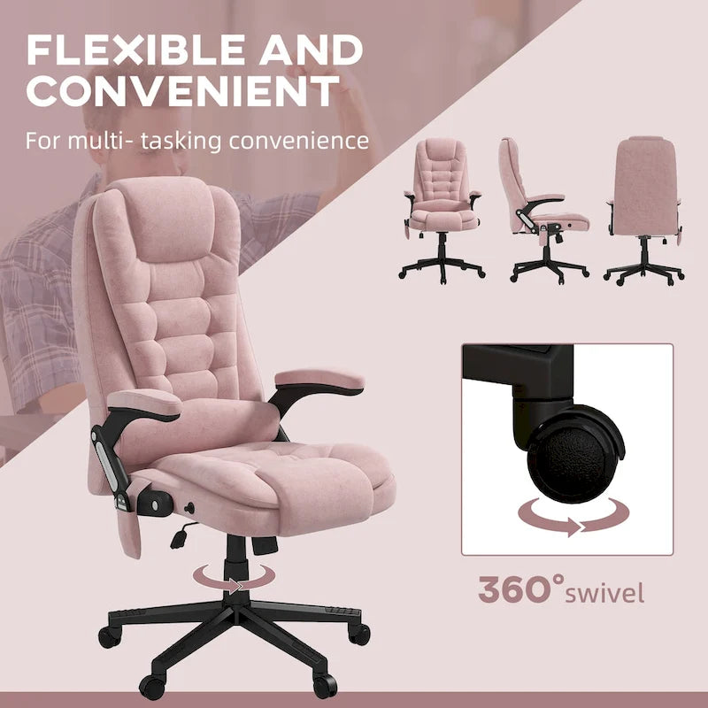 Fauteuil de bureau massant vibrant avec chauffage, fauteuil de bureau exécutif à dossier haut en velours