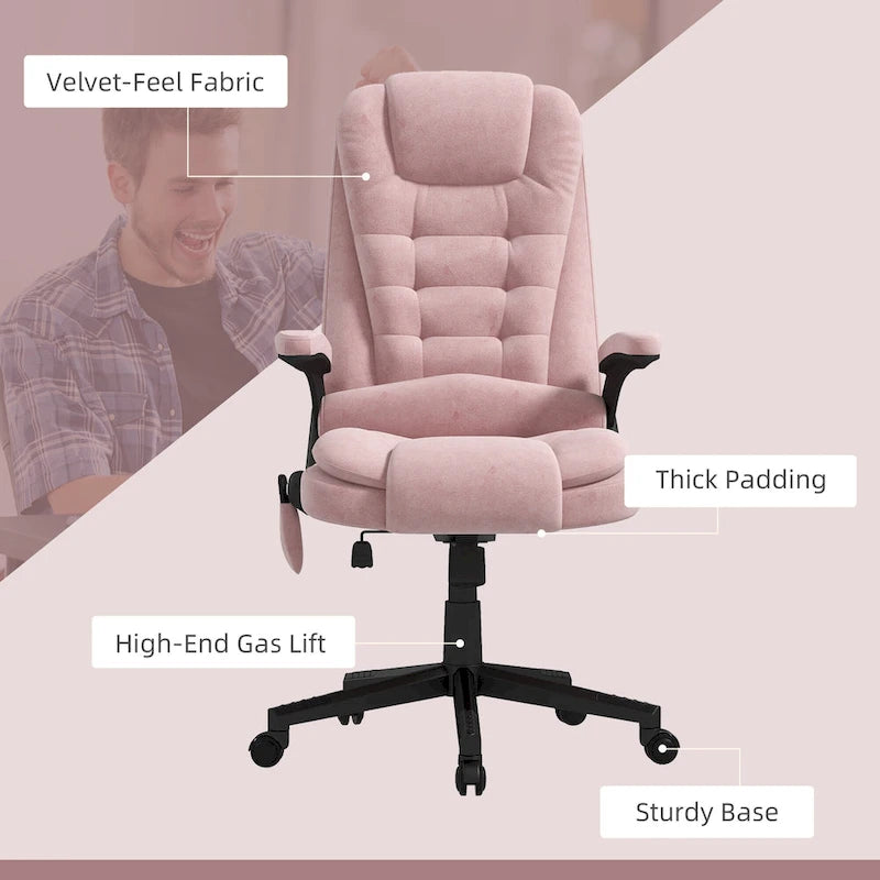 Fauteuil de bureau massant vibrant avec chauffage, fauteuil de bureau exécutif à dossier haut en velours