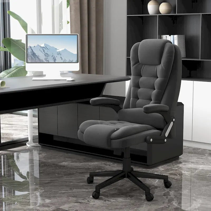 Fauteuil de bureau massant vibrant avec chauffage, fauteuil de bureau exécutif à dossier haut en velours