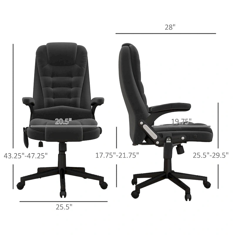 Fauteuil de bureau massant vibrant avec chauffage, fauteuil de bureau exécutif à dossier haut en velours