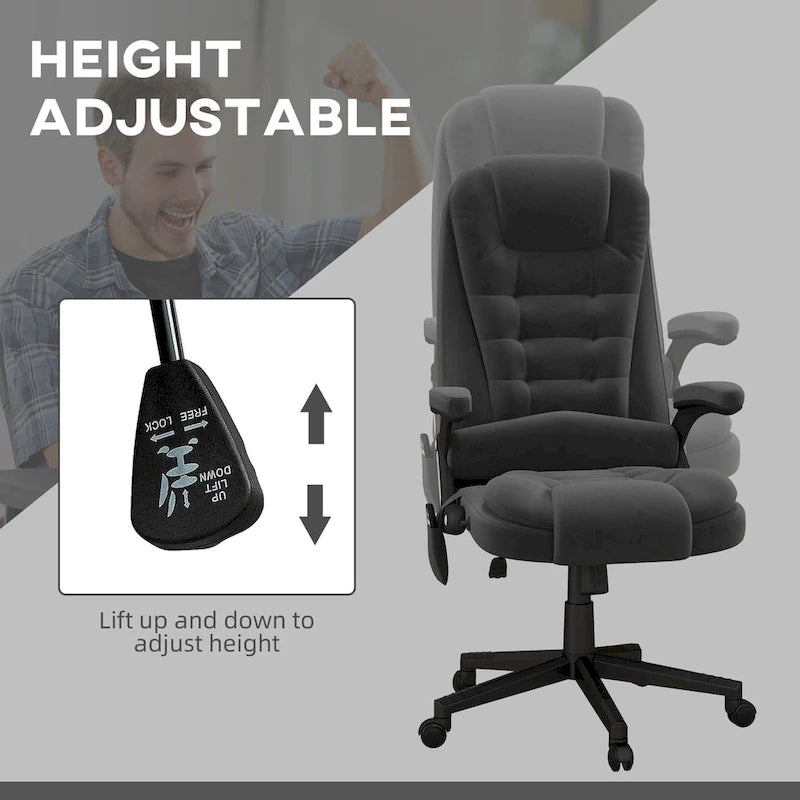 Fauteuil de bureau massant vibrant avec chauffage, fauteuil de bureau exécutif à dossier haut en velours