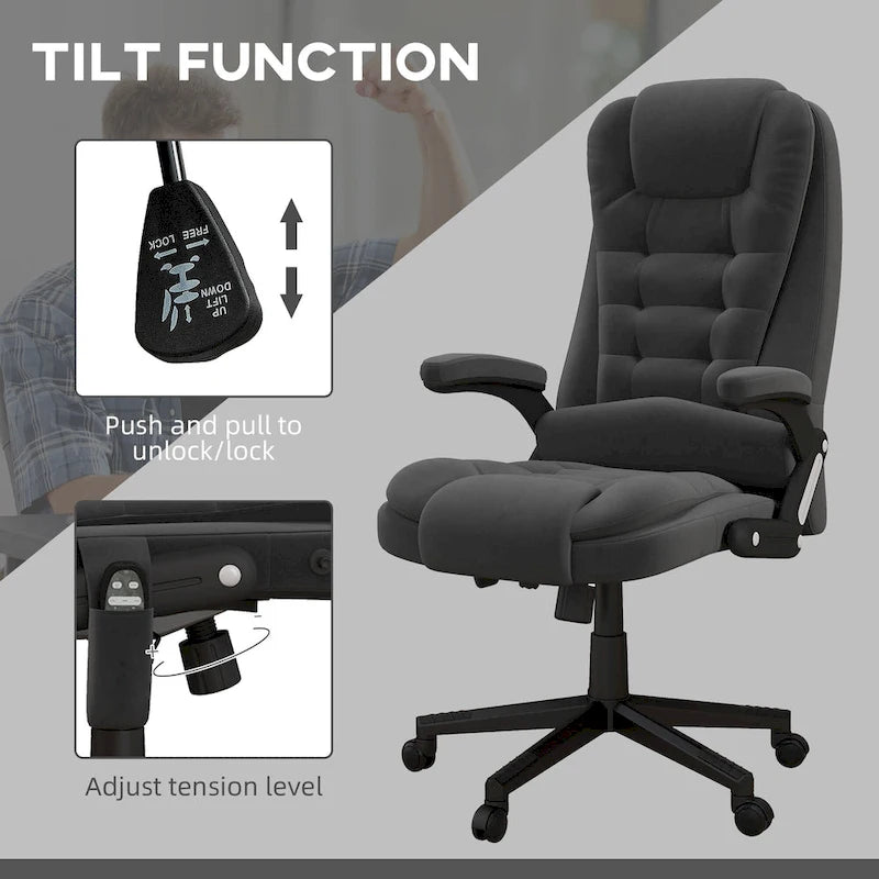 Fauteuil de bureau massant vibrant avec chauffage, fauteuil de bureau exécutif à dossier haut en velours