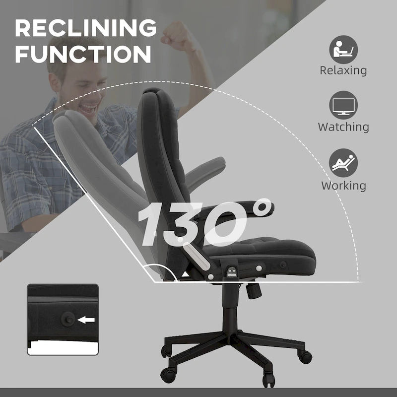Fauteuil de bureau massant vibrant avec chauffage, fauteuil de bureau exécutif à dossier haut en velours