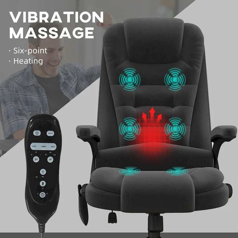 Fauteuil de bureau massant vibrant avec chauffage, fauteuil de bureau exécutif à dossier haut en velours