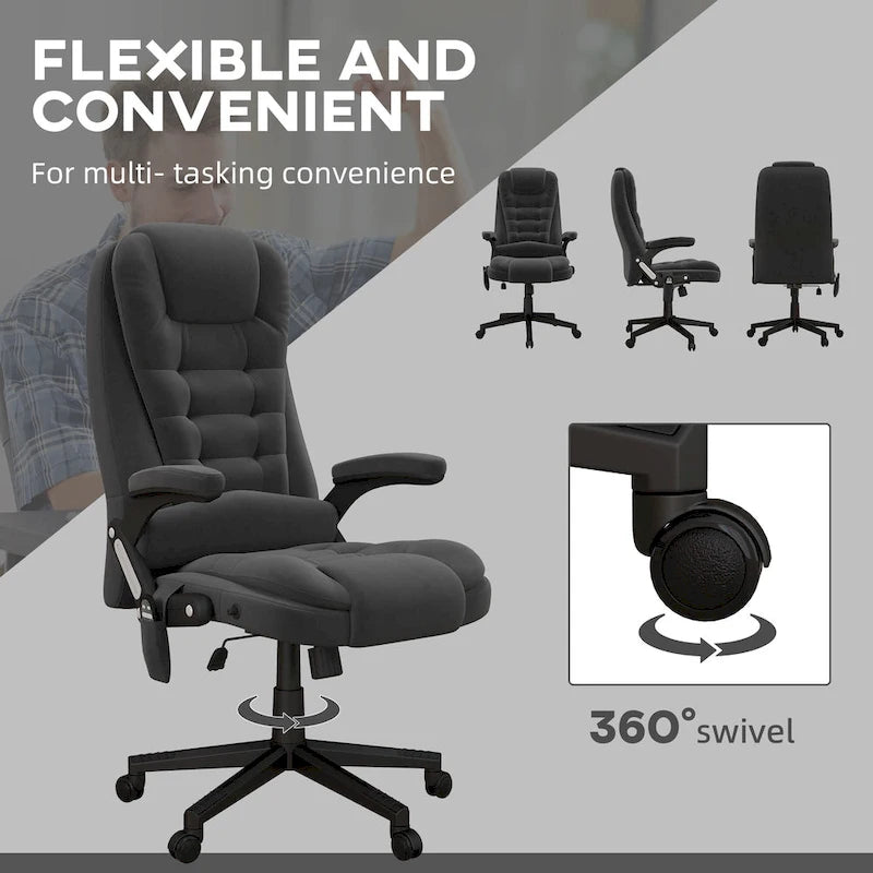 Fauteuil de bureau massant vibrant avec chauffage, fauteuil de bureau exécutif à dossier haut en velours