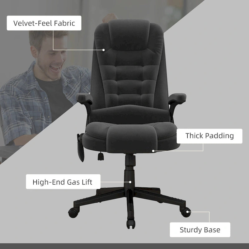 Fauteuil de bureau massant vibrant avec chauffage, fauteuil de bureau exécutif à dossier haut en velours