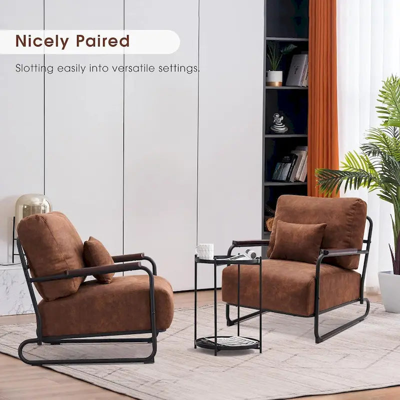 Fauteuil d'appoint moderne avec pieds en acier, tissu Leathaire