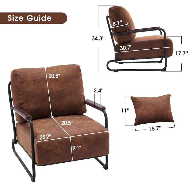 Fauteuil d'appoint moderne avec pieds en acier, tissu Leathaire