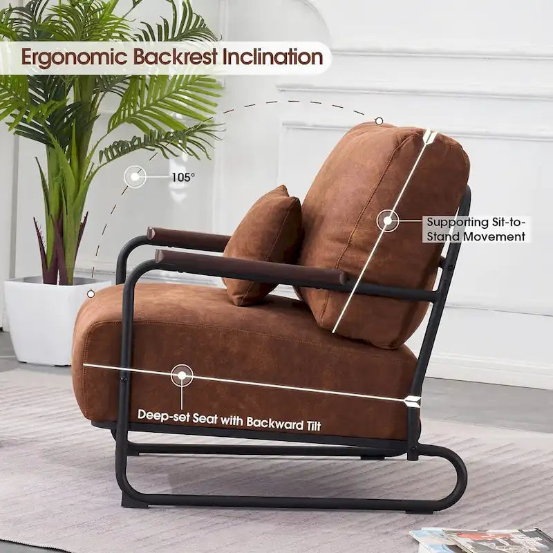 Fauteuil d'appoint moderne avec pieds en acier, tissu Leathaire