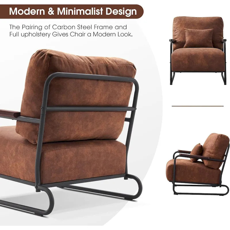 Fauteuil d'appoint moderne avec pieds en acier, tissu Leathaire