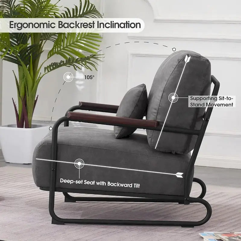 Fauteuil d'appoint moderne avec pieds en acier, tissu Leathaire