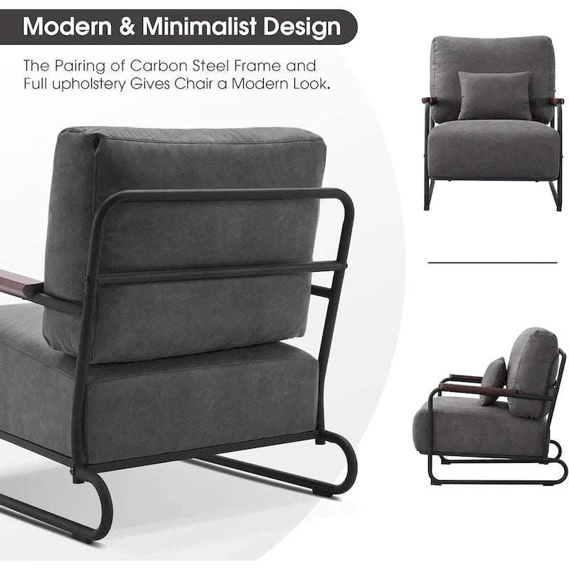 Fauteuil d'appoint moderne avec pieds en acier, tissu Leathaire