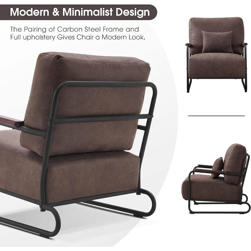 Fauteuil d'appoint moderne avec pieds en acier, tissu Leathaire
