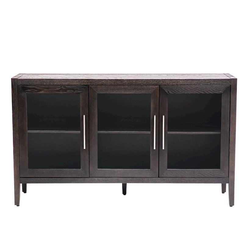 Meuble de rangement en bois avec trois portes en verre trempé