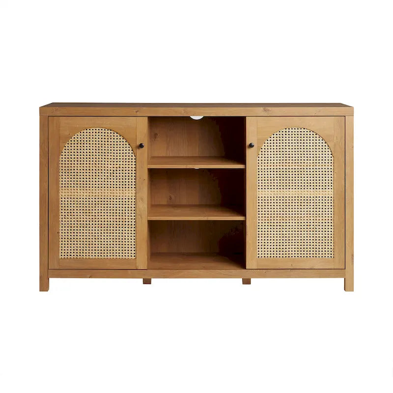 Buffet bas à portes avec panneaux en rotin arqué