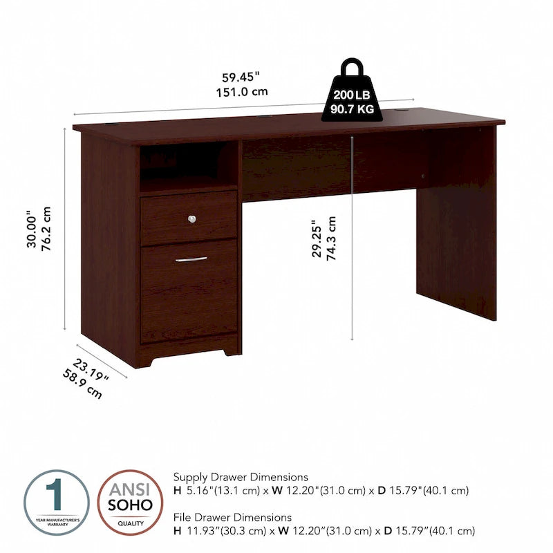 Bureau informatique avec tiroirs et rangements