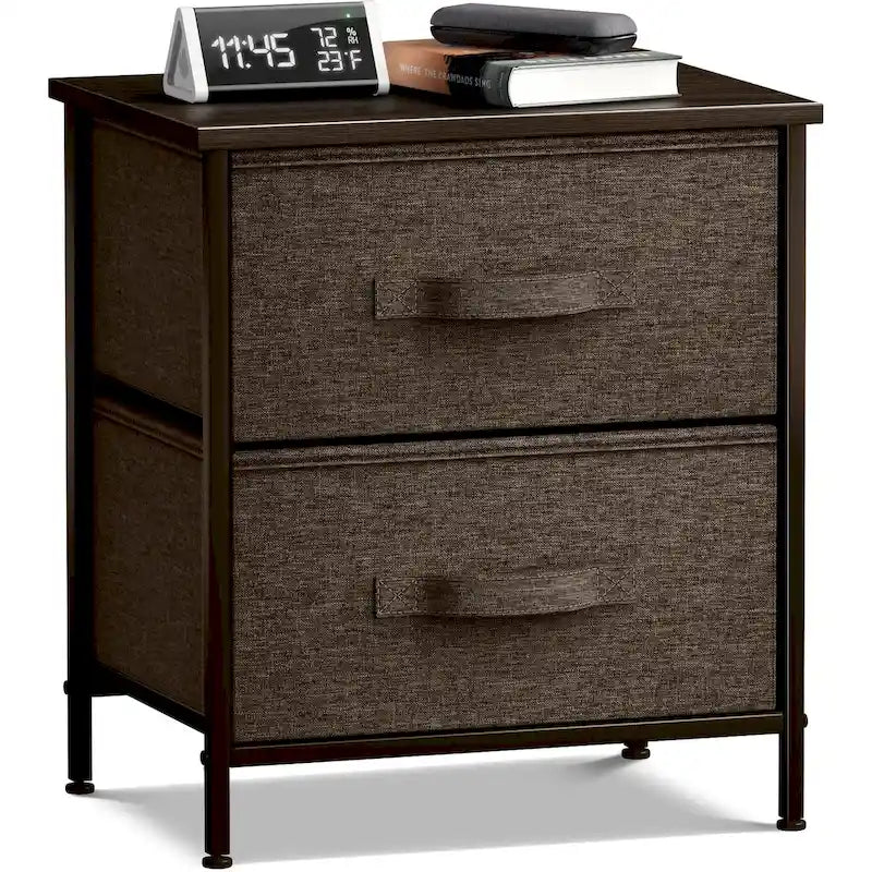 Table de chevet à deux tiroirs / Commode de rangement avec tiroirs en tissu