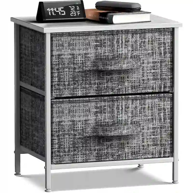 Table de chevet à deux tiroirs / Commode de rangement avec tiroirs en tissu