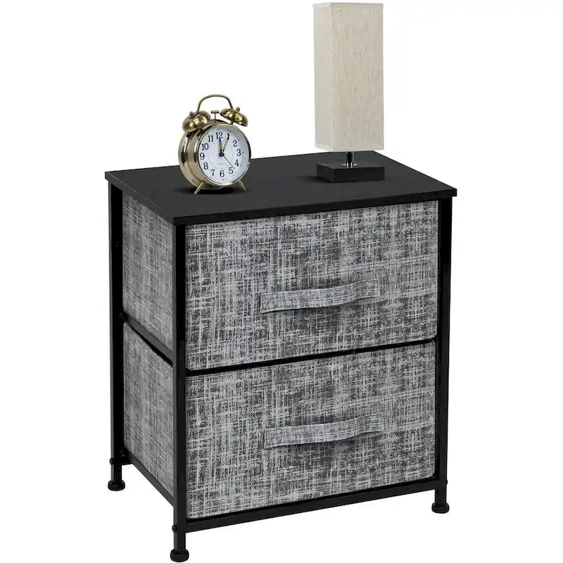 Table de chevet à deux tiroirs / Commode de rangement avec tiroirs en tissu