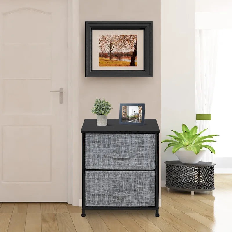 Table de chevet à deux tiroirs / Commode de rangement avec tiroirs en tissu