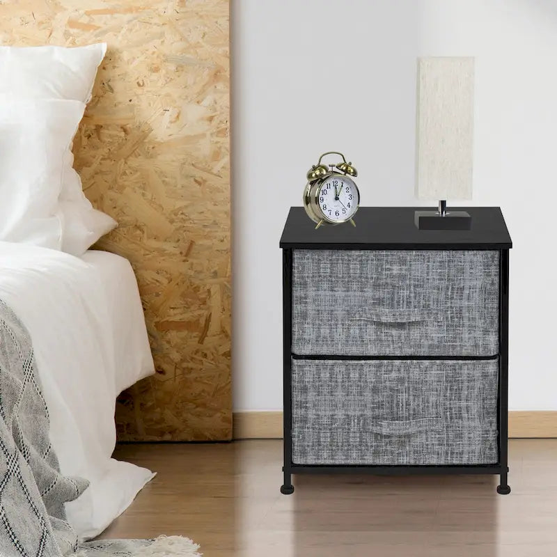 Table de chevet à deux tiroirs / Commode de rangement avec tiroirs en tissu