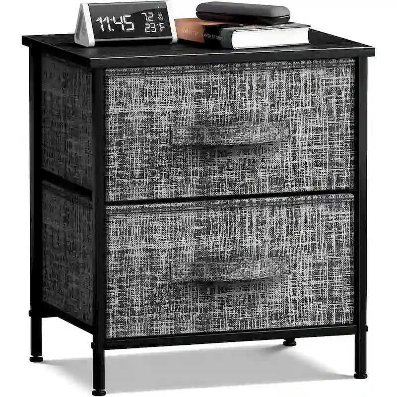 Table de chevet à deux tiroirs / Commode de rangement avec tiroirs en tissu