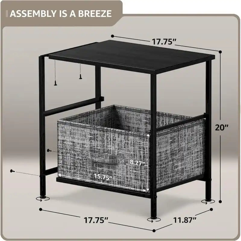 Table de chevet à deux tiroirs / Commode de rangement avec tiroirs en tissu