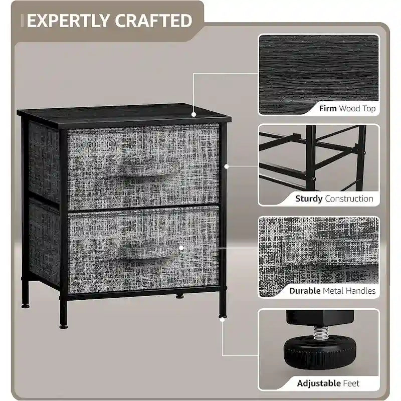 Table de chevet à deux tiroirs / Commode de rangement avec tiroirs en tissu