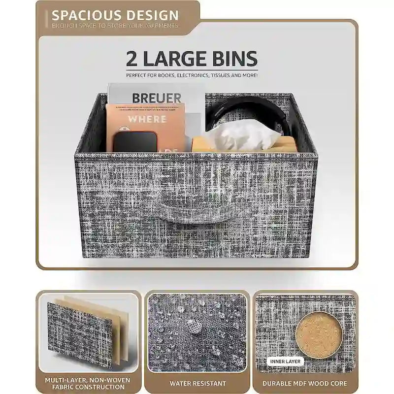 Table de chevet à deux tiroirs / Commode de rangement avec tiroirs en tissu