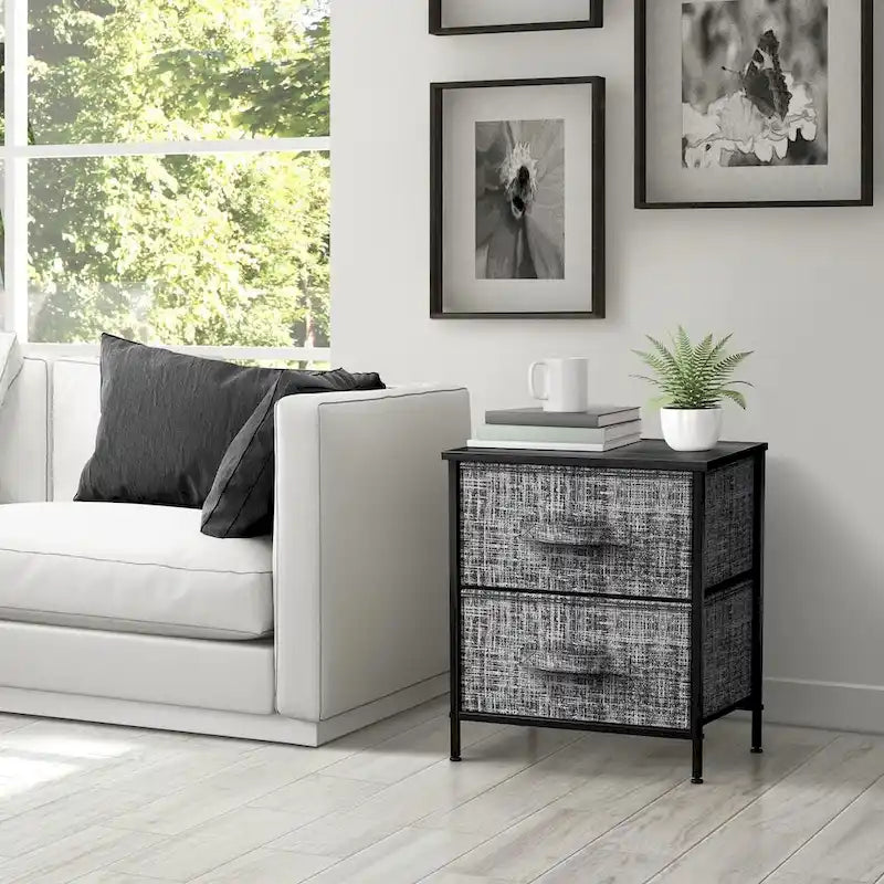 Table de chevet à deux tiroirs / Commode de rangement avec tiroirs en tissu