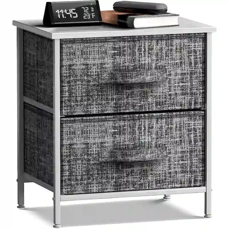 Table de chevet à deux tiroirs / Commode de rangement avec tiroirs en tissu