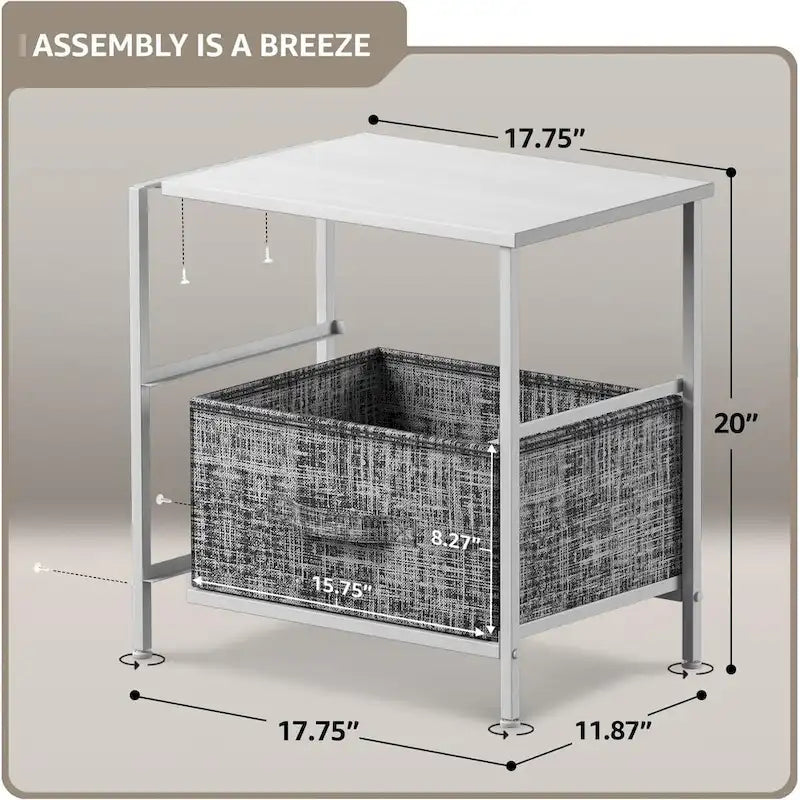 Table de chevet à deux tiroirs / Commode de rangement avec tiroirs en tissu