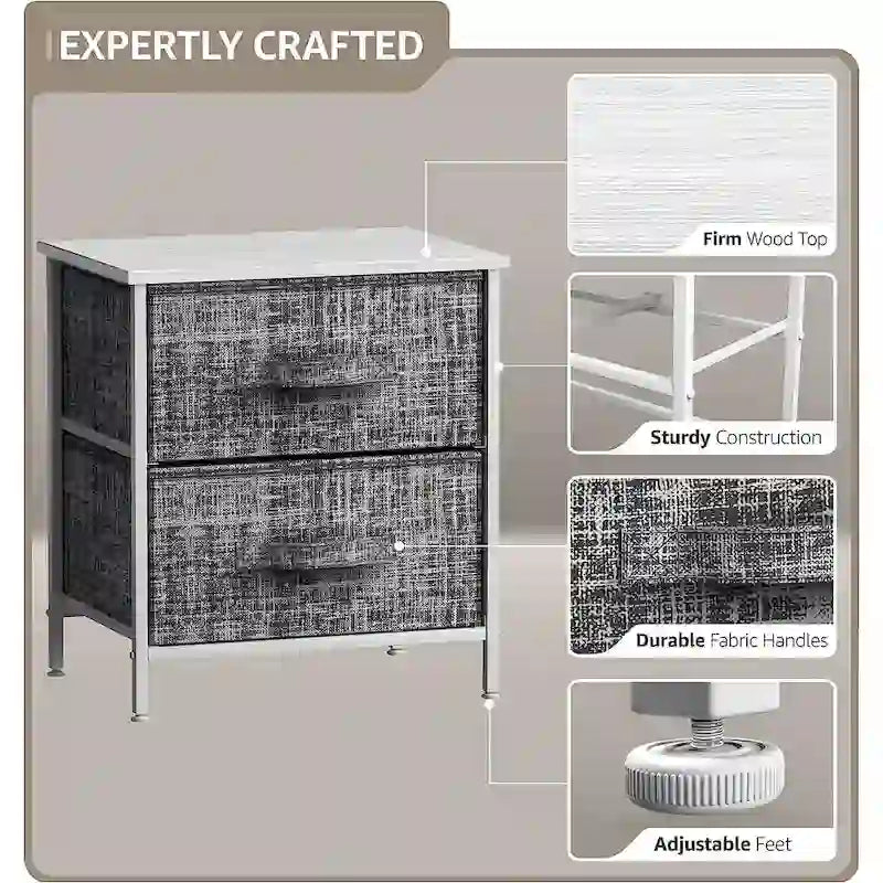 Table de chevet à deux tiroirs / Commode de rangement avec tiroirs en tissu