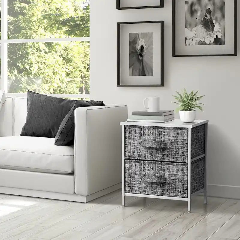 Table de chevet à deux tiroirs / Commode de rangement avec tiroirs en tissu