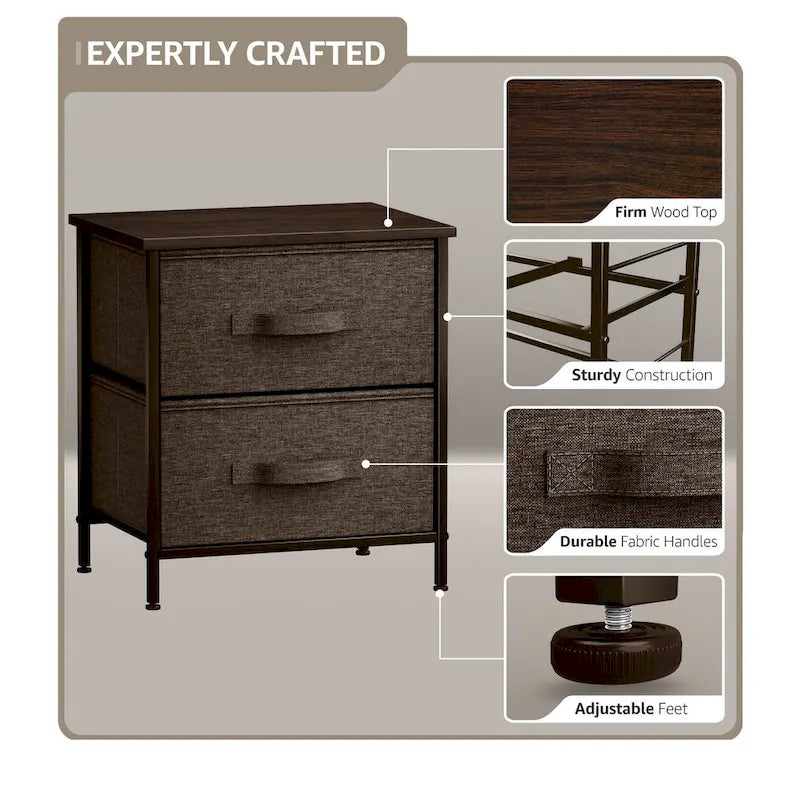 Table de chevet à deux tiroirs / Commode de rangement avec tiroirs en tissu