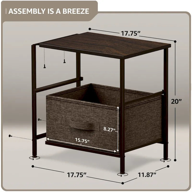 Table de chevet à deux tiroirs / Commode de rangement avec tiroirs en tissu