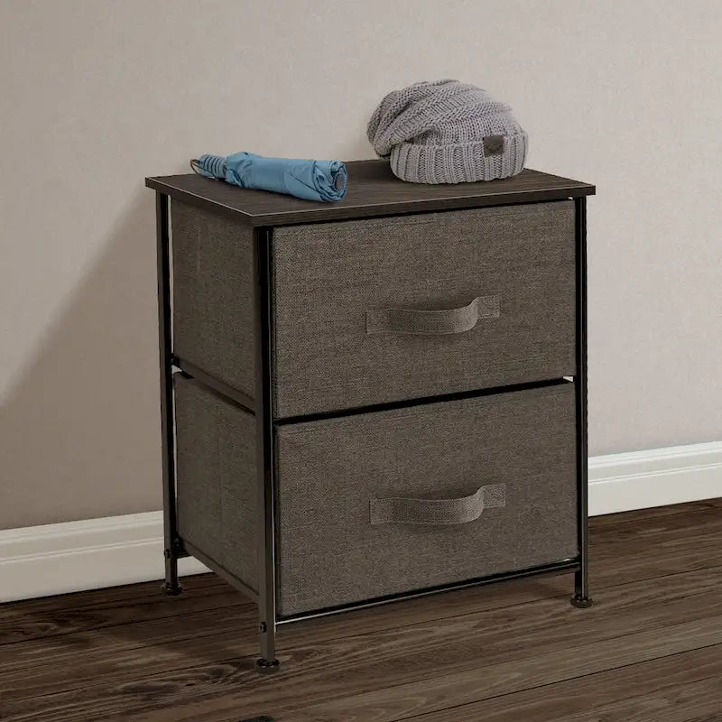 Table de chevet à deux tiroirs / Commode de rangement avec tiroirs en tissu