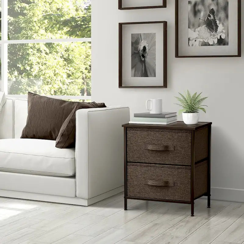 Table de chevet à deux tiroirs / Commode de rangement avec tiroirs en tissu
