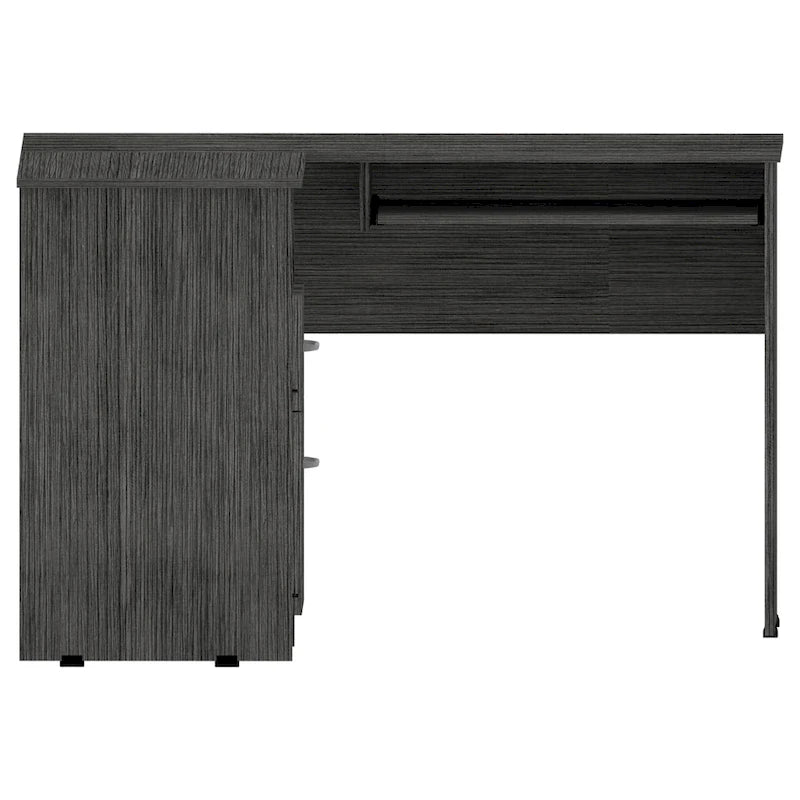 Bureau d'angle avec étagères ouvertes et tablette coulissante pour clavier