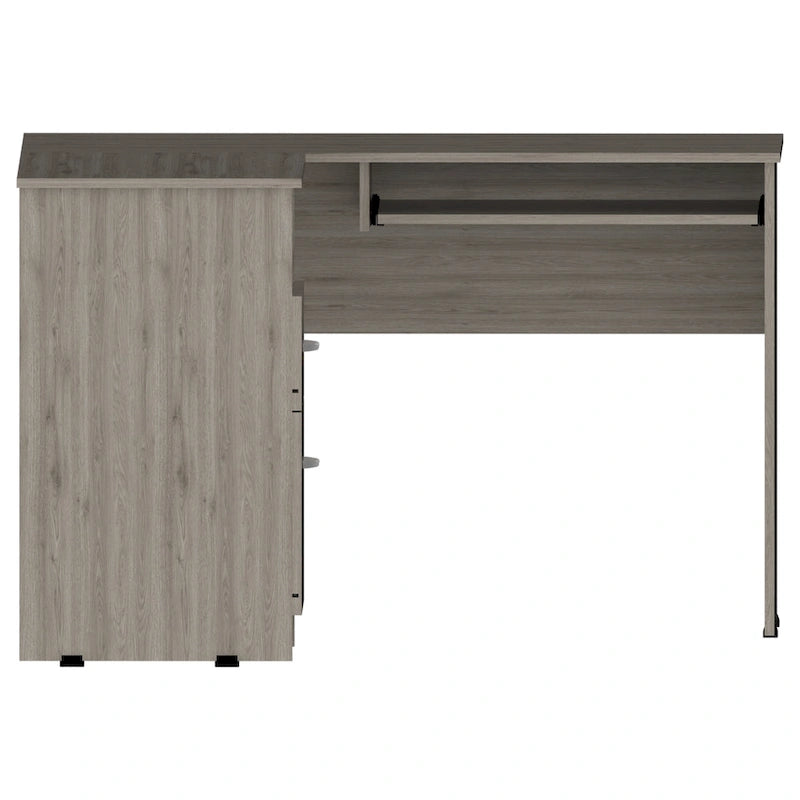 Bureau d'angle avec étagères ouvertes et tablette coulissante pour clavier