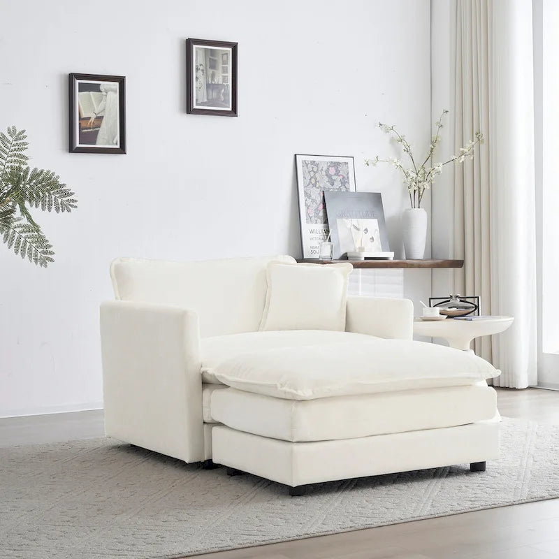 Fauteuil d'appoint moderne avec ottoman, fauteuil rembourré en chenille