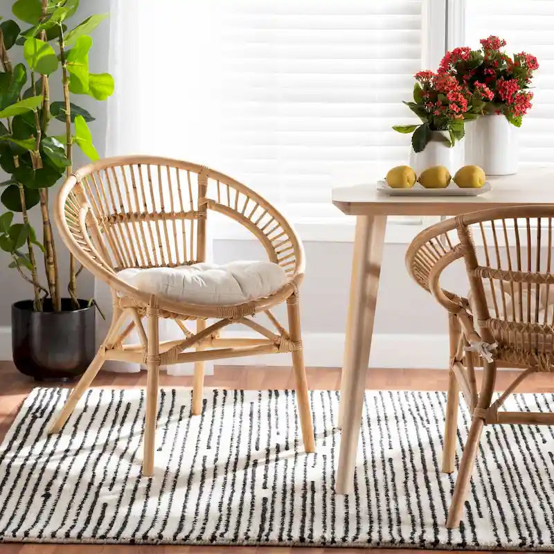 Chaise de salle à manger en rotin brun naturel bohème moderne