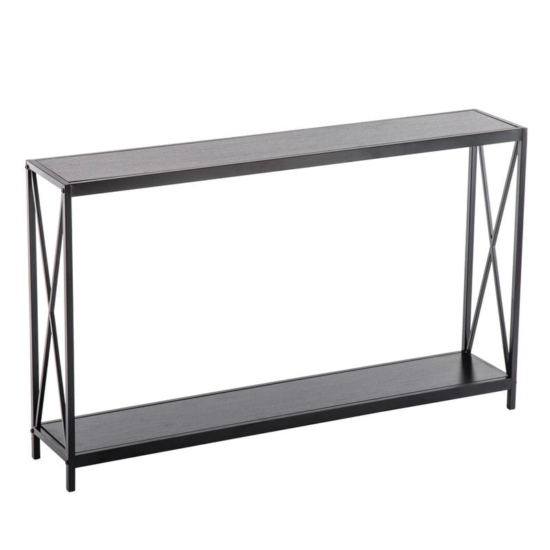 Console étroite en bois et fer forgé