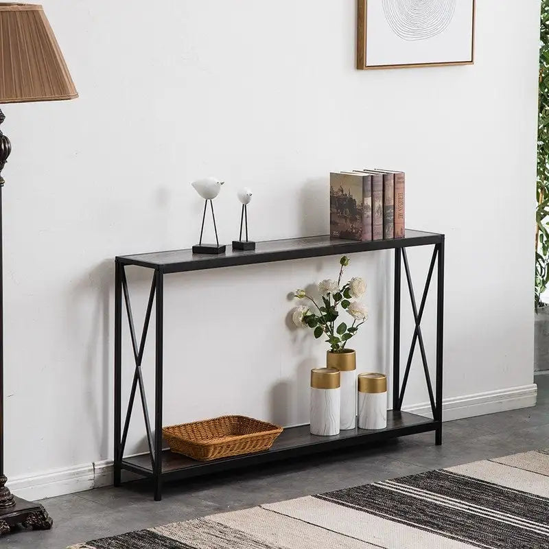 Console étroite en bois et fer forgé